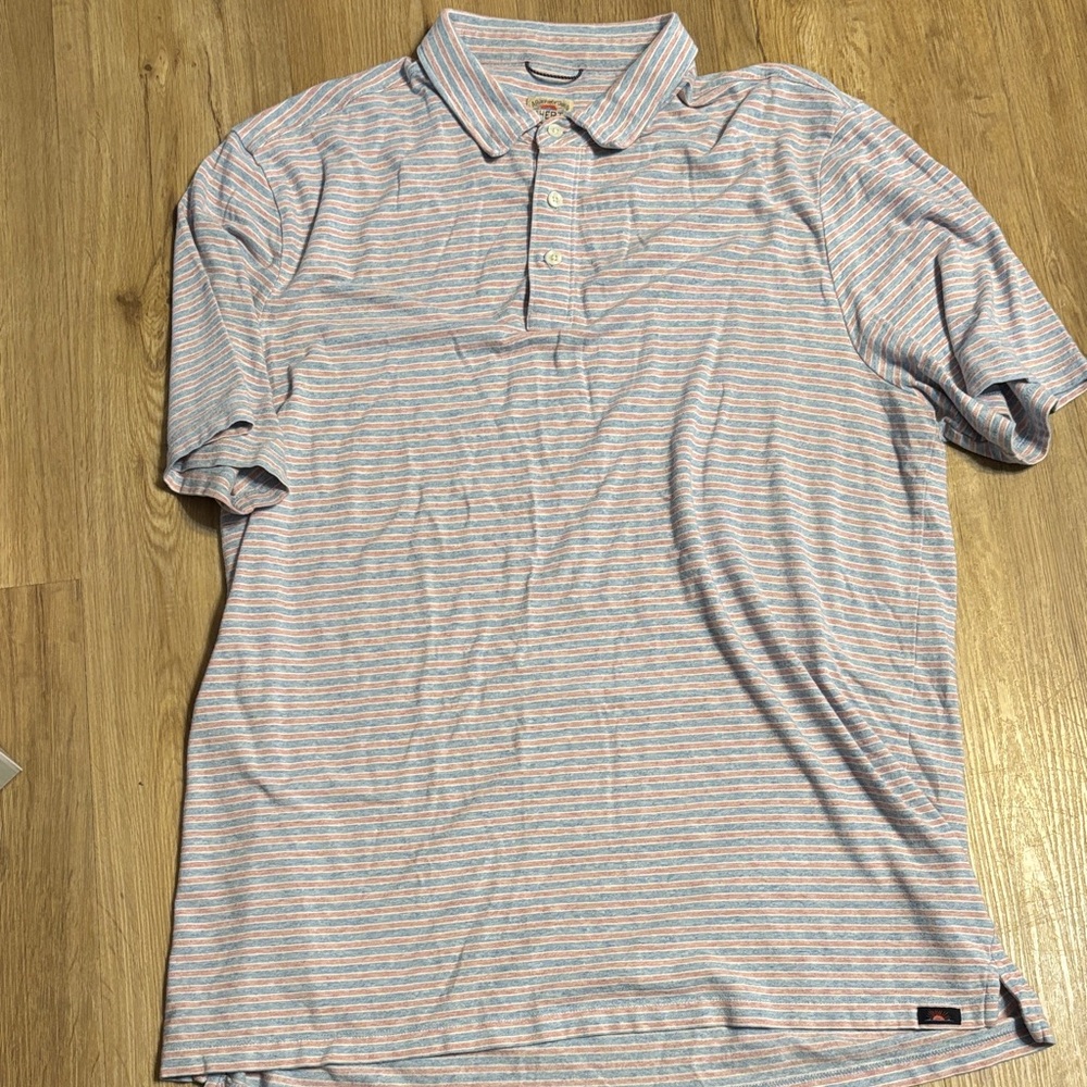 Faherty Men's Polo Shirt - Light Blue and Pink Stripes